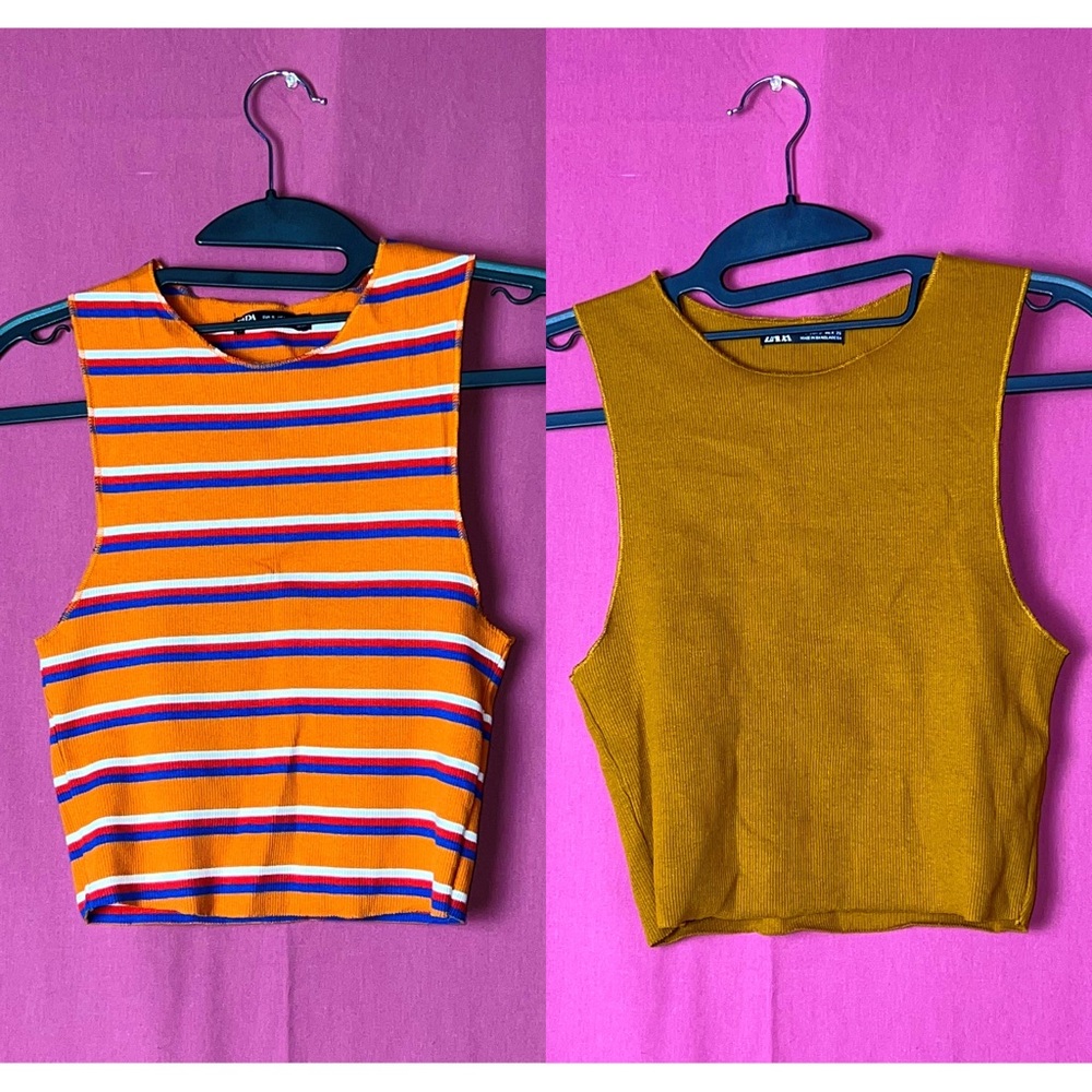 ZARA Crop Top/Shirt Bundle  |  Striped Multi Color & Burnt Yellow Color